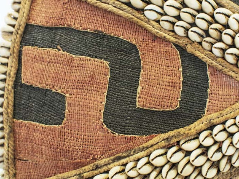 Tribal Shield with Kuba Cloth and Cowrie Shells Tribal Shield with Kuba Cloth and Cowrie Shells
